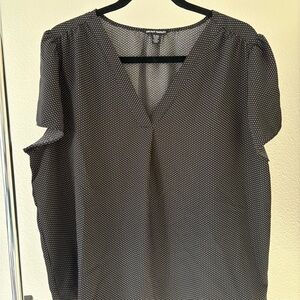 Hilary Radley Black and White V-Neck Blouse
